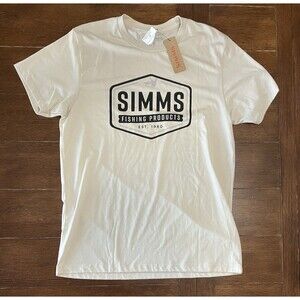 Simms Fishing Fly Patch T Shirt - Size M - Natural Tan Color - NWT